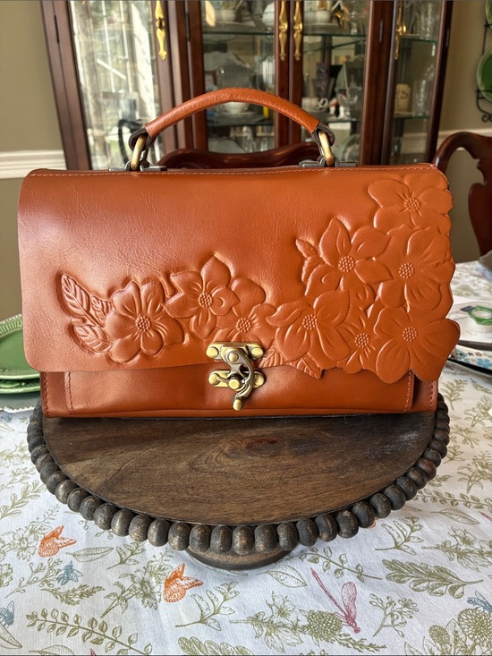 Patricia Nash Handbags - Patricia Nash Embossed Floral Leather Satchel/Crossbody- Tan